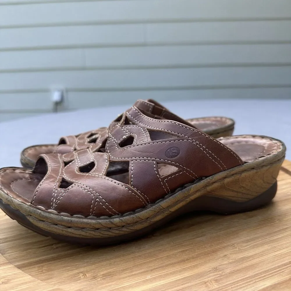Josef Seibel Catalonia Wedge Sandals Womens Size 38 US 7-7.5 Brown Leather Shoes